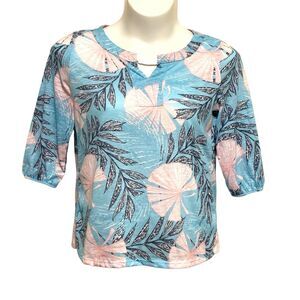 Palm Grove Top Womens Size Large Multicolor 3/4 Sleeve Knit Tee 100% Rayon